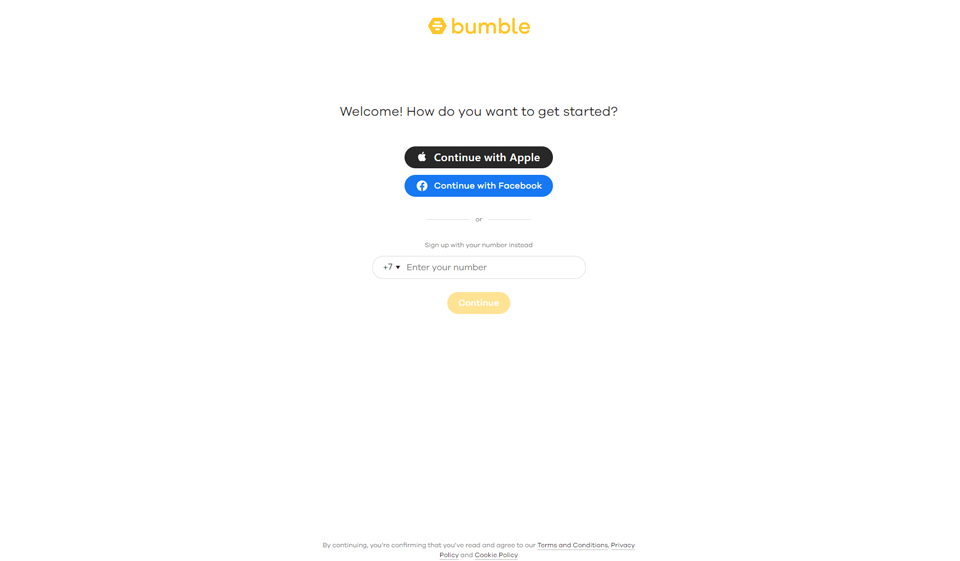 Getting Starting by Creating an Account Bumble