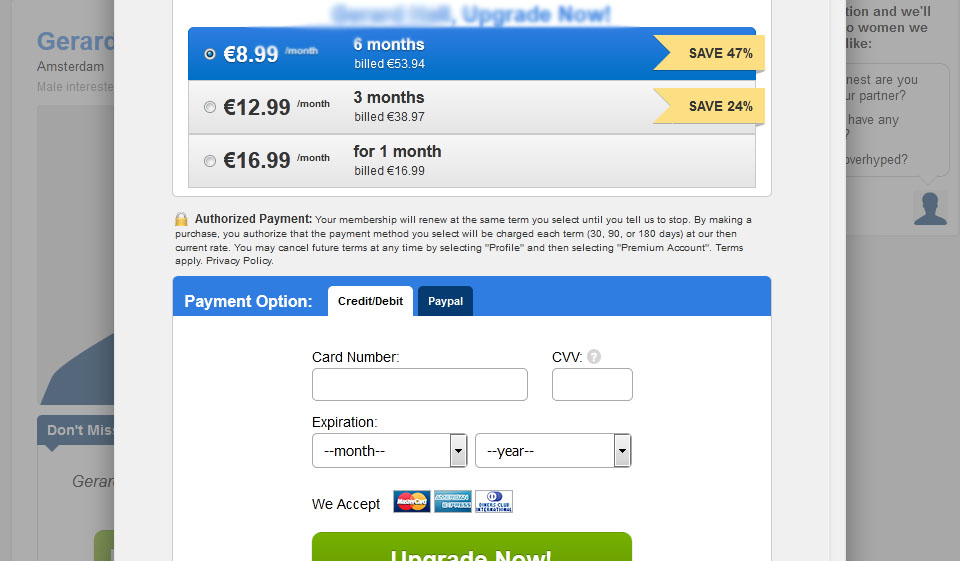 Paying Process and Profile Boost Feature