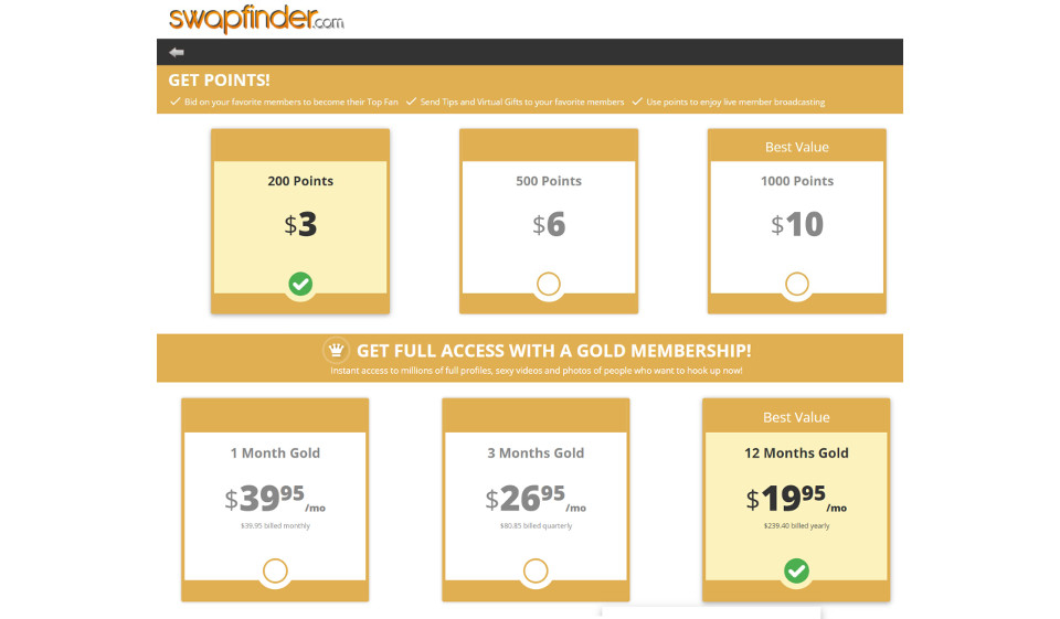 Prices of SwapFinder Paid Features