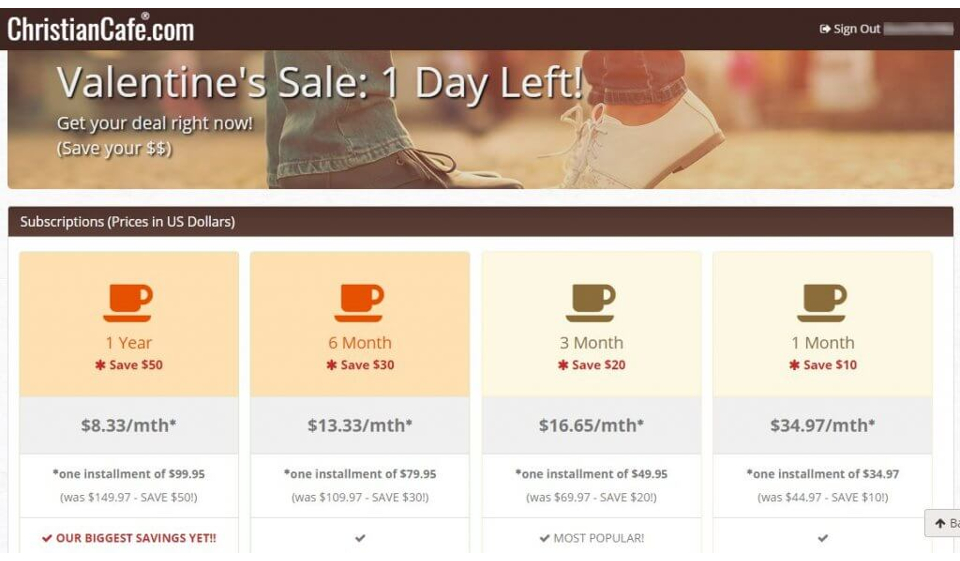 Christian Cafe Premium Membership Types and Prices